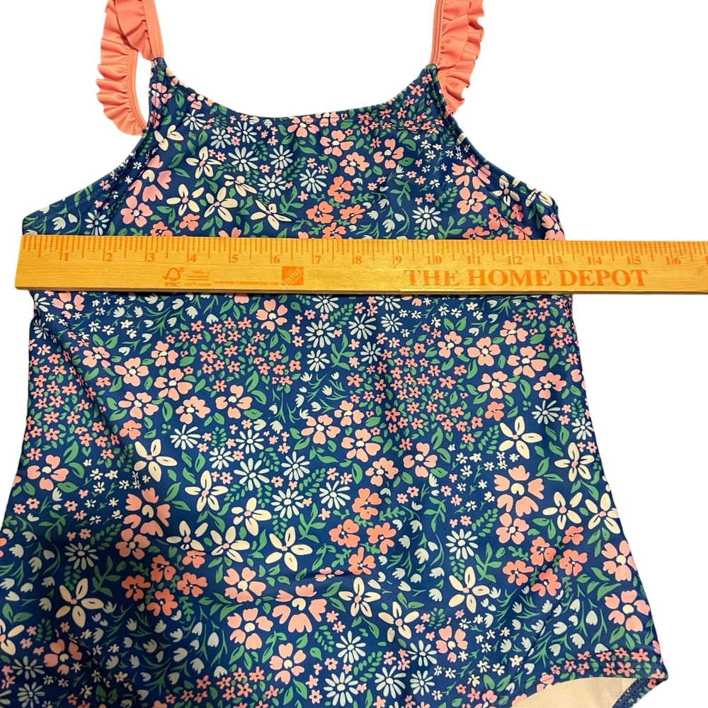 Wallflower Kids Blue Floral Ruffle Strap One Piece Swimsuit Size 16 - Picture 3 of 5